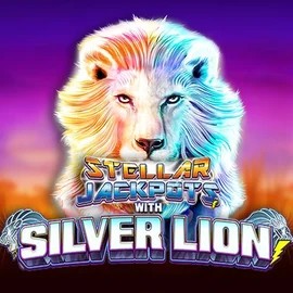 Jackpots logo of Stellar Jackpots with Silver Lion from Lightning Box Game at Bonuskong Casino